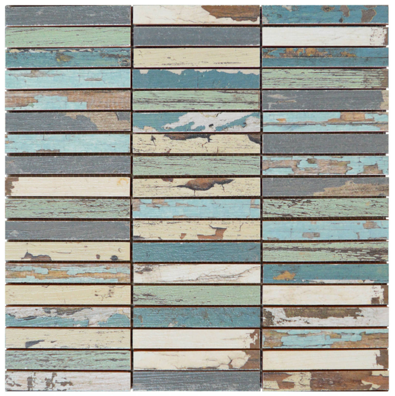 0.7x4 Wood Rectangles Mix Beige Blue Ceramic Mosaic | Marino Tile NY