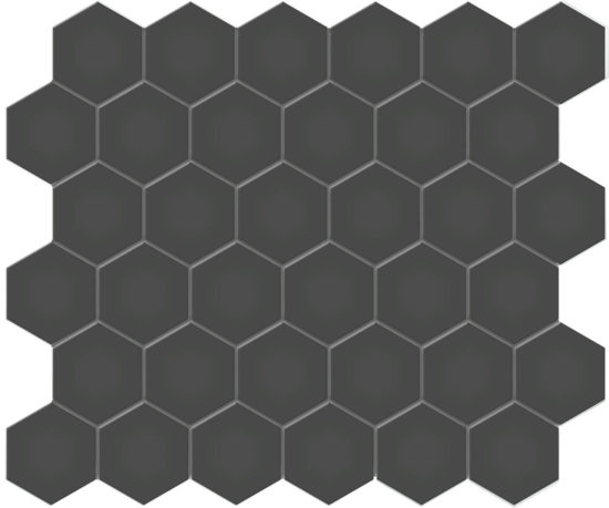 2" Retro Black Matte Unglazed Hex Mosaic