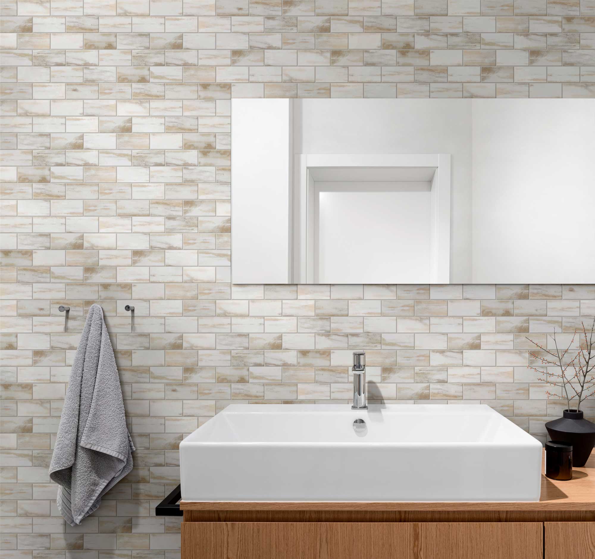 2"x4" Glazed Ceramic Beige Mix Rough Surface Mosaix | Marino Tile NY