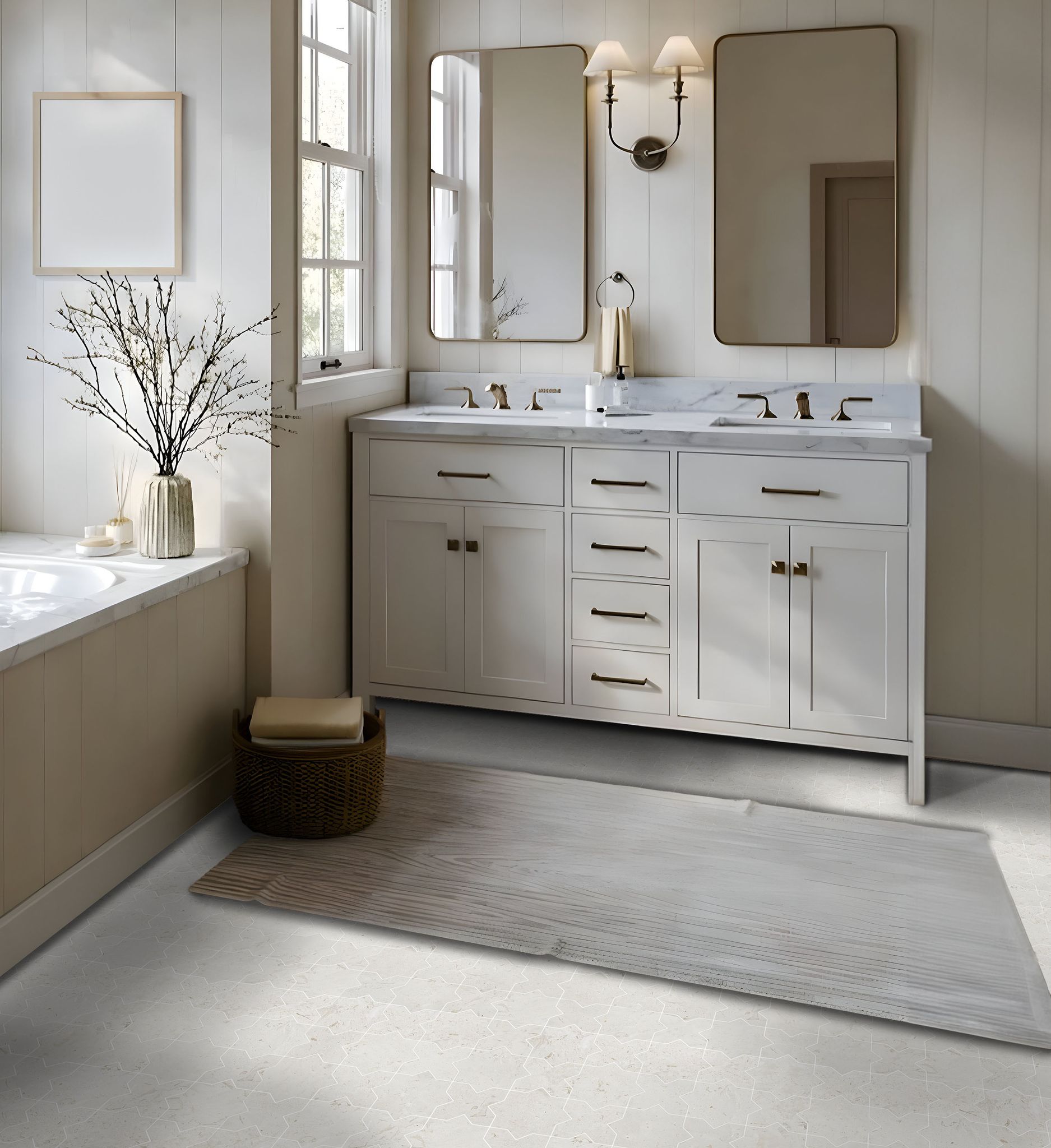 3"x3" Cross & Star Beige Marble  | Marino Tile NY