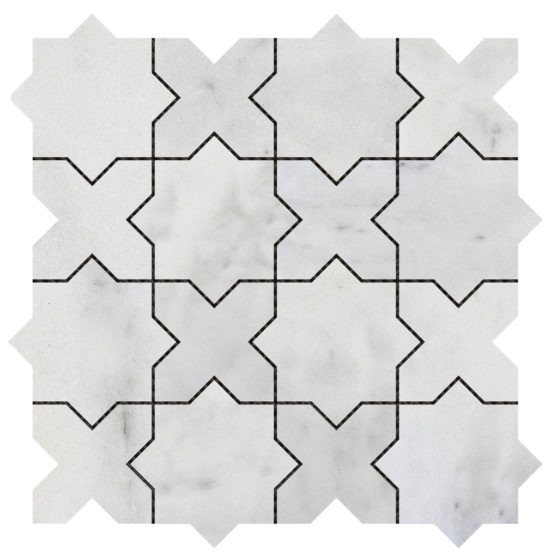 3"x3" Cross & Star White Grey Marble