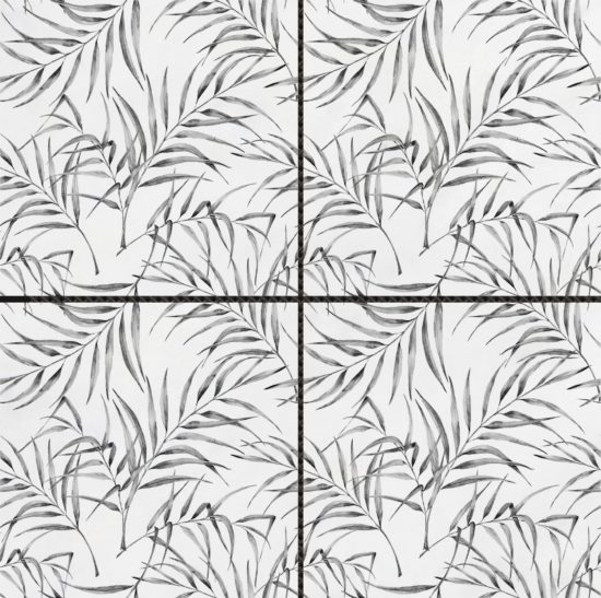 6"x6" Grey Palm Leaf Printed White Marble