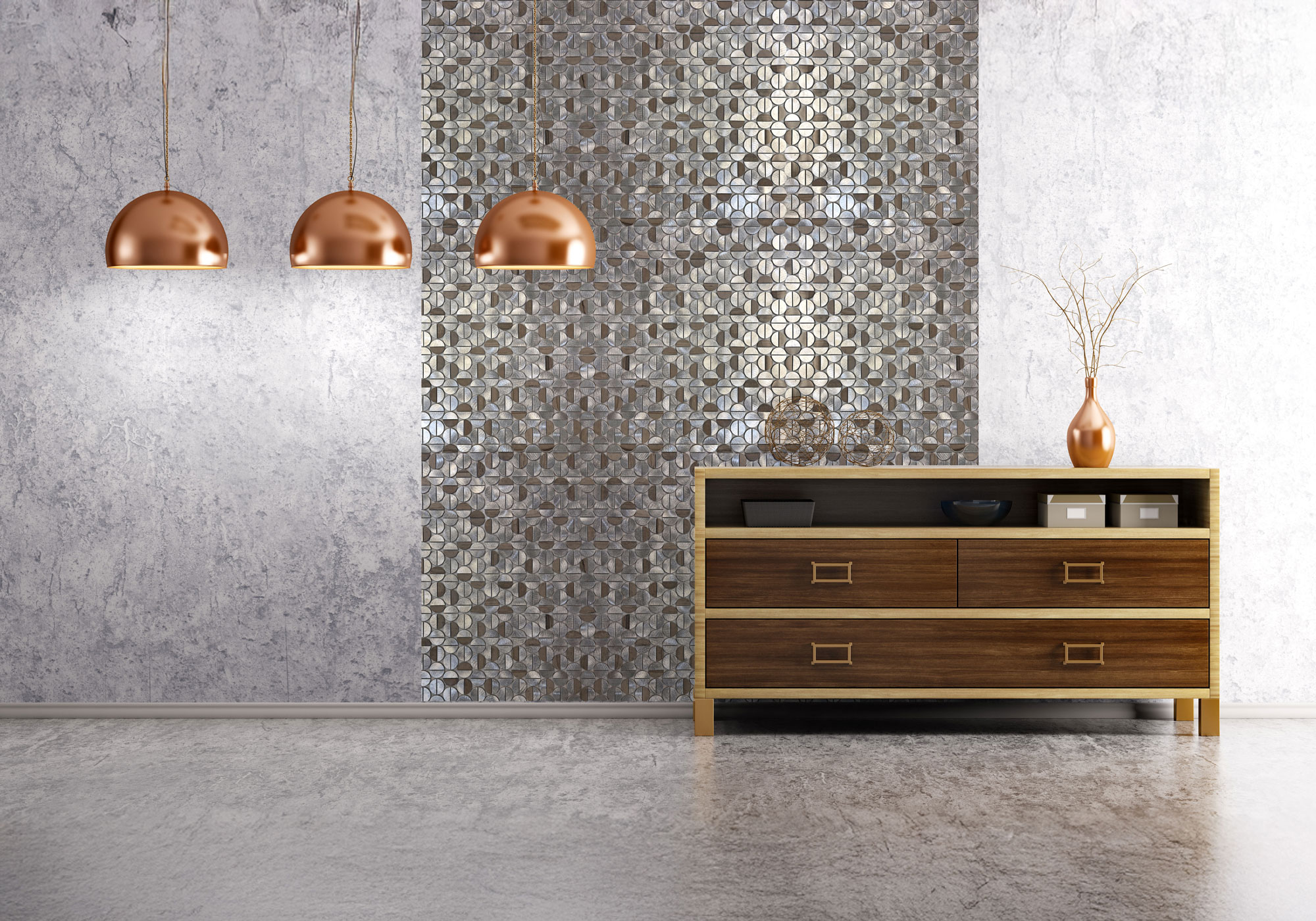 Aluminum & Marble Semi Circle Silver Brown 2 | Marino Tile NY