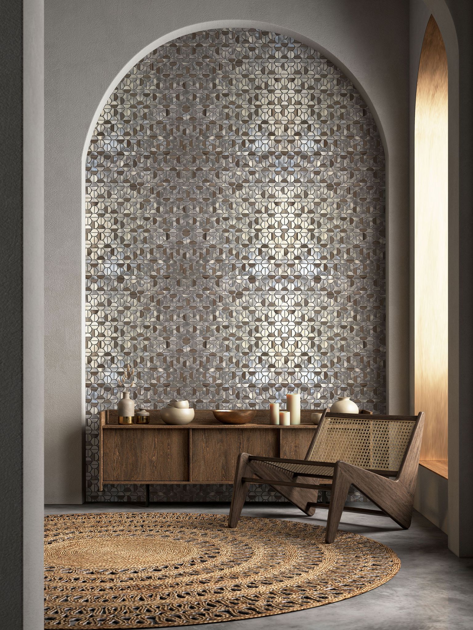 Aluminum & Marble Semi Circle Silver Brown | Marino Tile NY