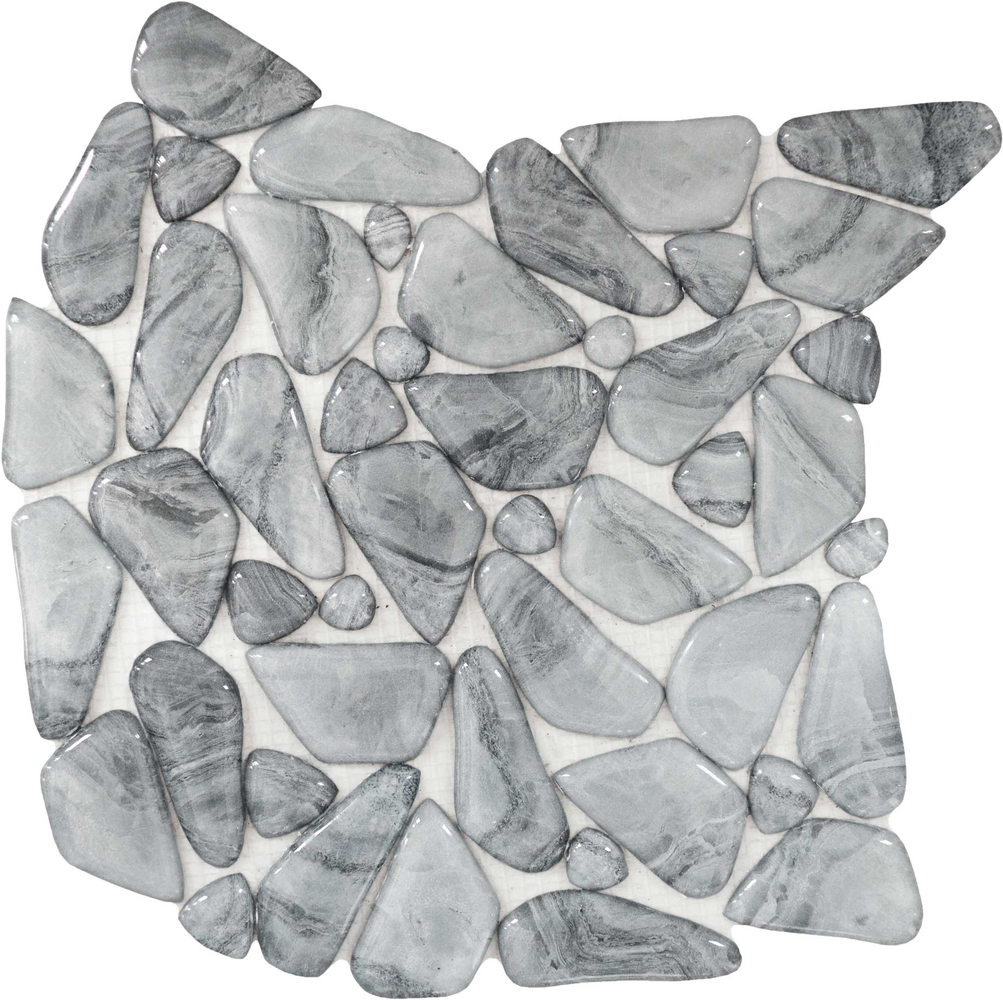 Glass Pebble Light Grey Marble Pattern Mix Mosaic 11.4"11.4"
