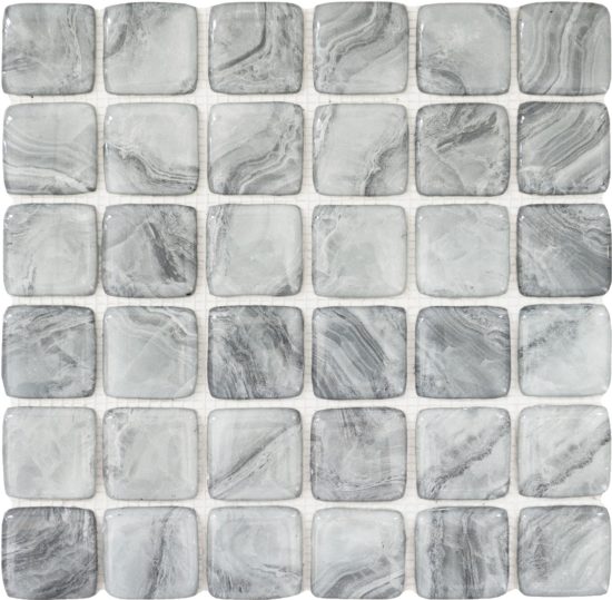 Glass Square Light Grey Marble Pattern Mix Mosaic