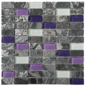 Grey Polished Quartzite Purple & White Glass Mosaic 1"X2" | Marino Tile NY