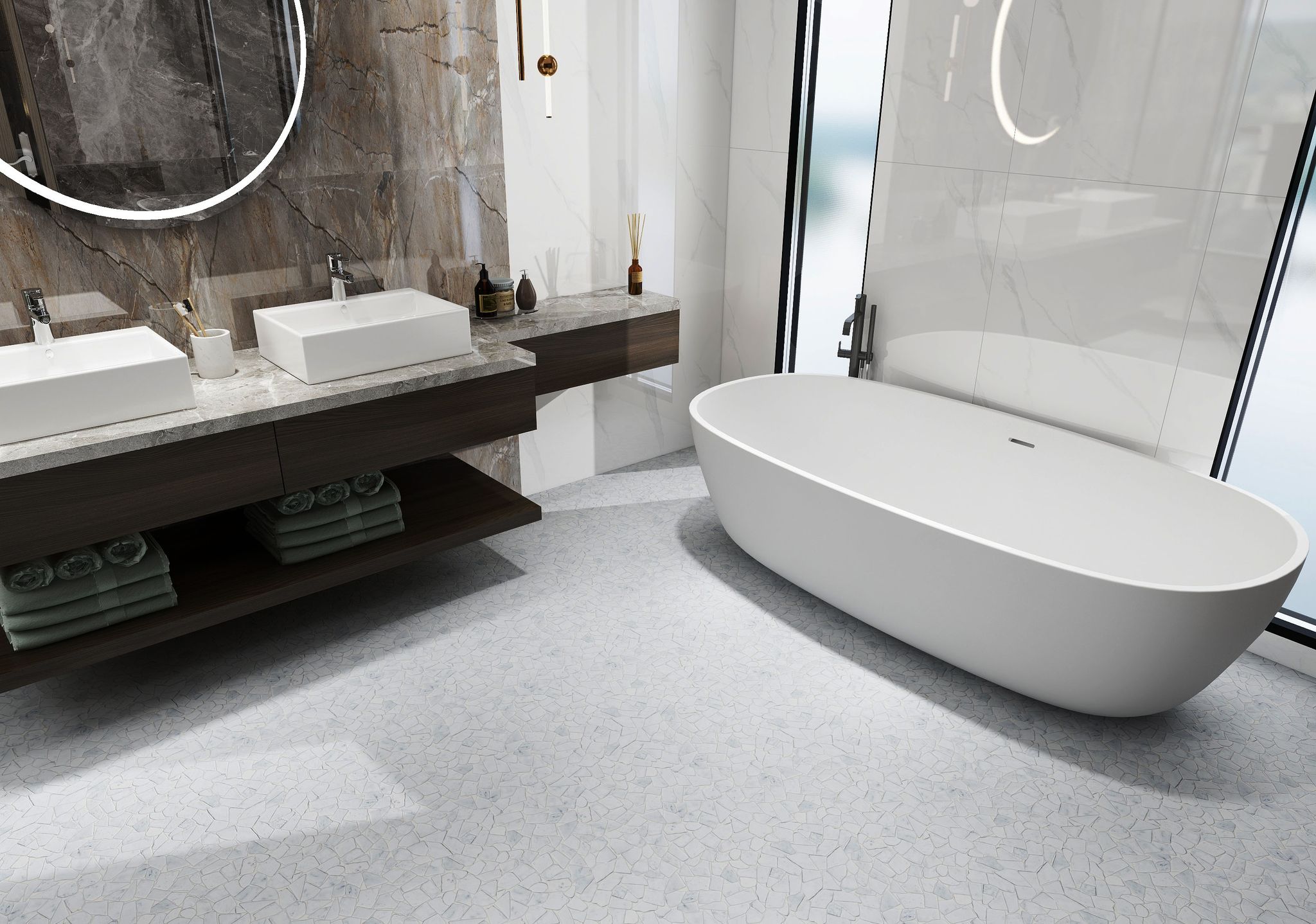 Mini Opus Matte White Grey Marble Stone Interlocking | Marino Tile NY