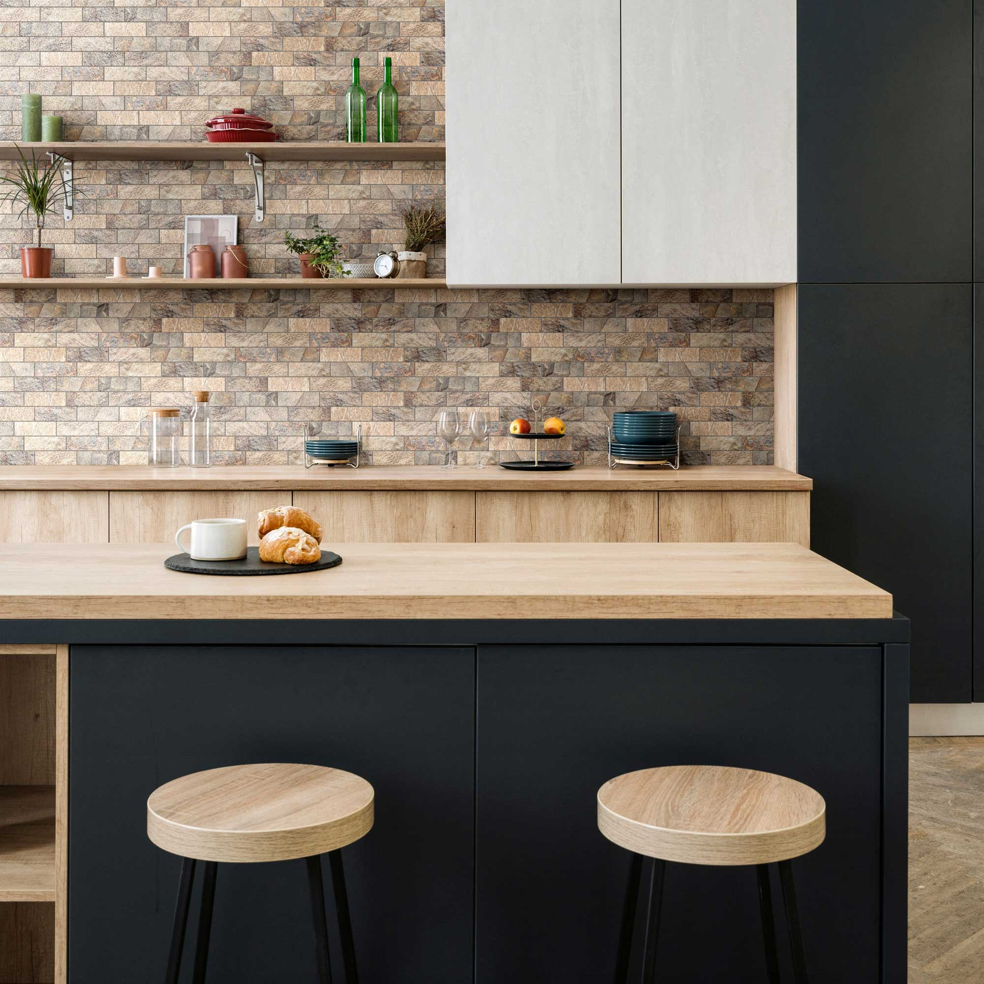 Slate Stone Beige Glazed Ceramic 2"x6" Brick Mosaic | Marino Tile NY