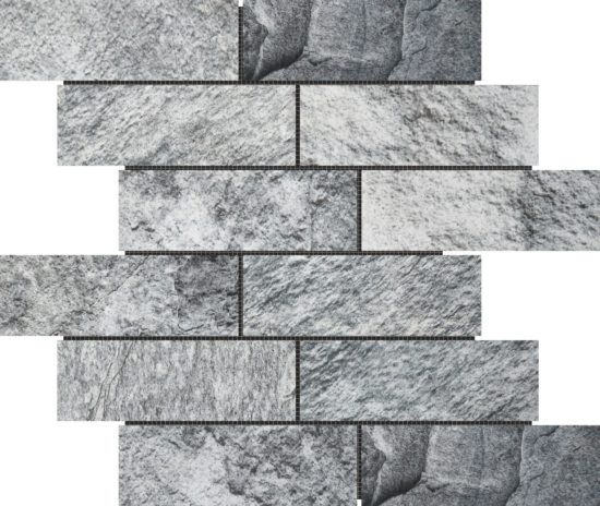 Slate Stone Grey Glazed Ceramic 2″x6″ Brick Mosaic