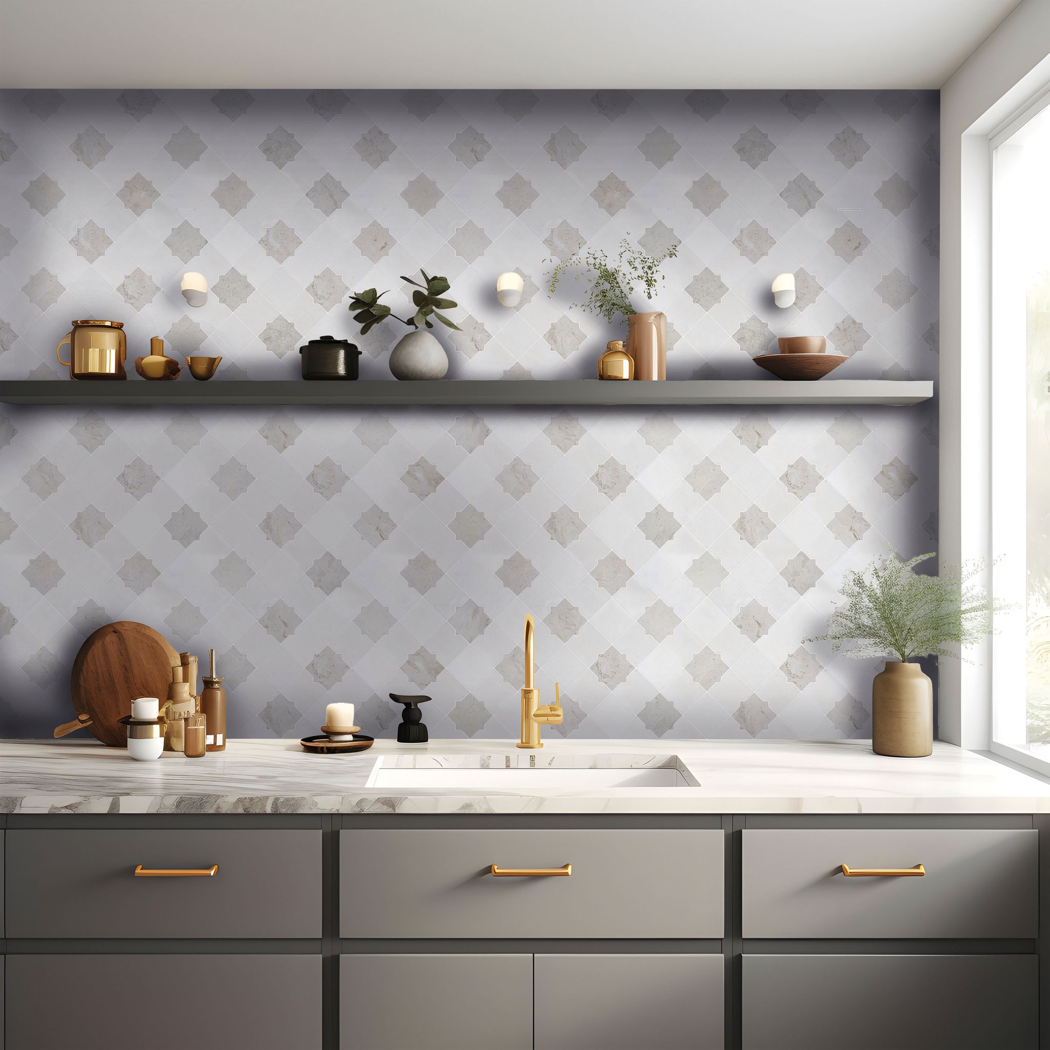 Star & Square White & Beige Mix Marble | Marino Tile NY