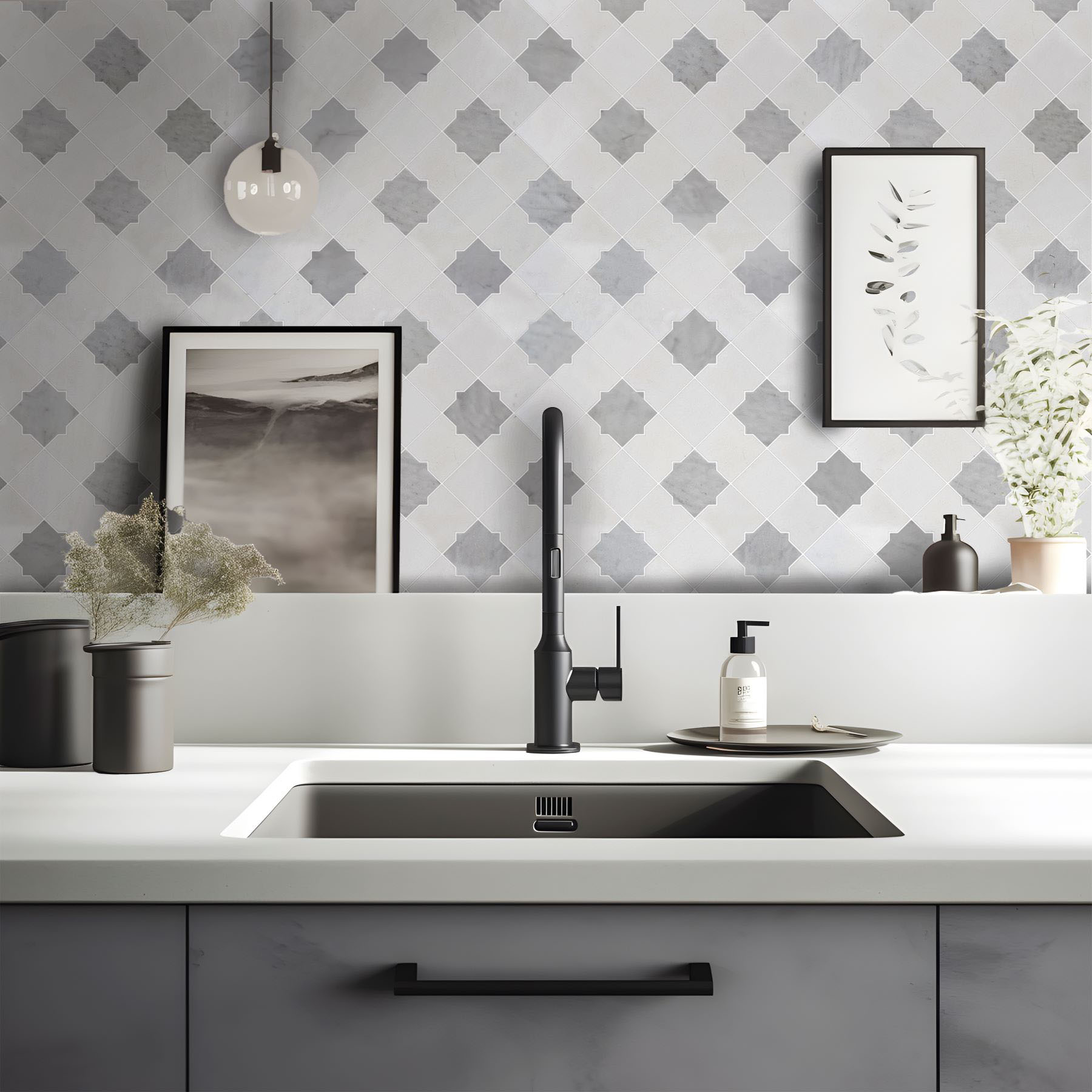 Star & Square White & Grey Mix Marble | Marino Tile NY