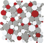 White Grey Red Penny Rounds Interlocking Mosaic | Marino Tile NY