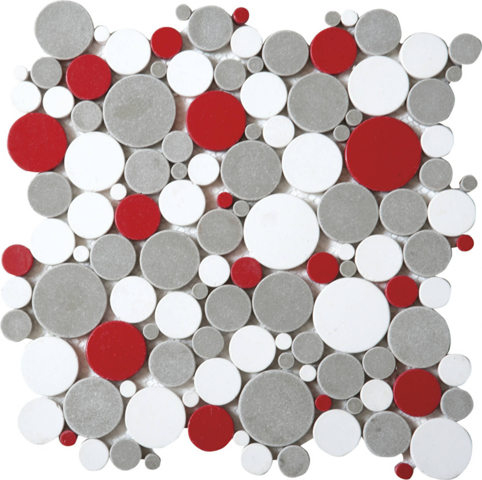 White Grey Red Penny Rounds Interlocking Mosaic | Marino Tile NY