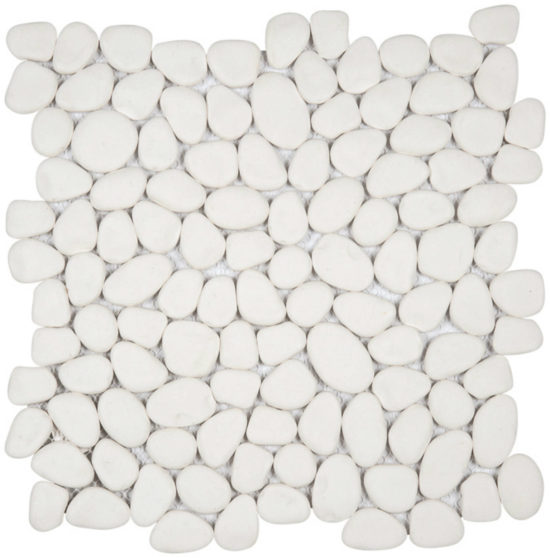 White Reconstituted Pebble Interlocking Mosaic | Marino Tile NY