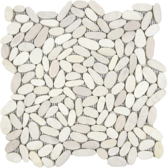 White Sliced Matte Pebble Interlocking Mosaic | Marino Tile NY