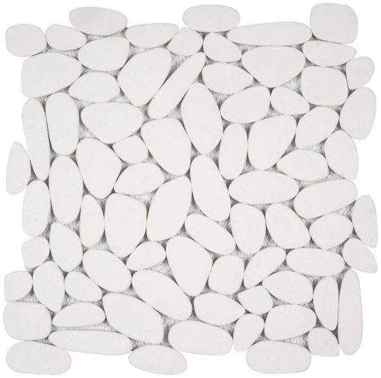 White Sliced Reconstituted Pebble Interlocking Mosaic | Marino Tile NY
