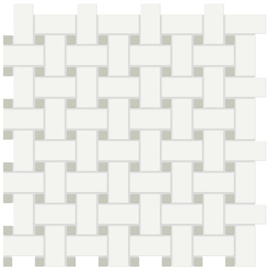 White w/Soft Sage Matte Basketweave Mosaic | Marino Tile NY