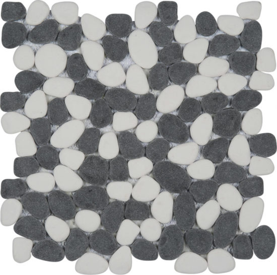 White&Black Reconstituted Pebble Interlocking Mosaic | Marino Tile NY
