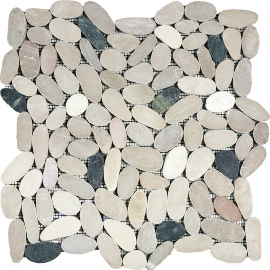 White/Pink/Beige/Black Sliced Matte Pebble Interlocking Mosaic | Marino Tile NY